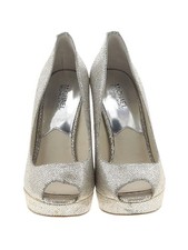Michael Kors Open Toe Platform Heels in Glitter Silver 8.5 M Swiftie Gorgeous