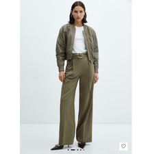 NEW MNG Mango Khaki Green Wide Leg Trousers With Belt Lightweight Chic Casual 2