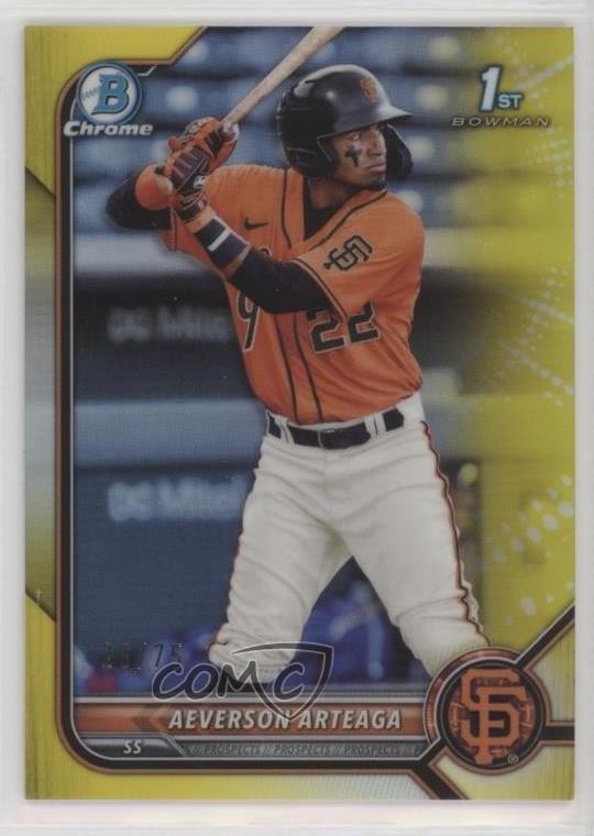 2022 Bowman Chrome Prospects Yellow Refractor 26/75 Aeverson Arteaga #BCP-82 4k8