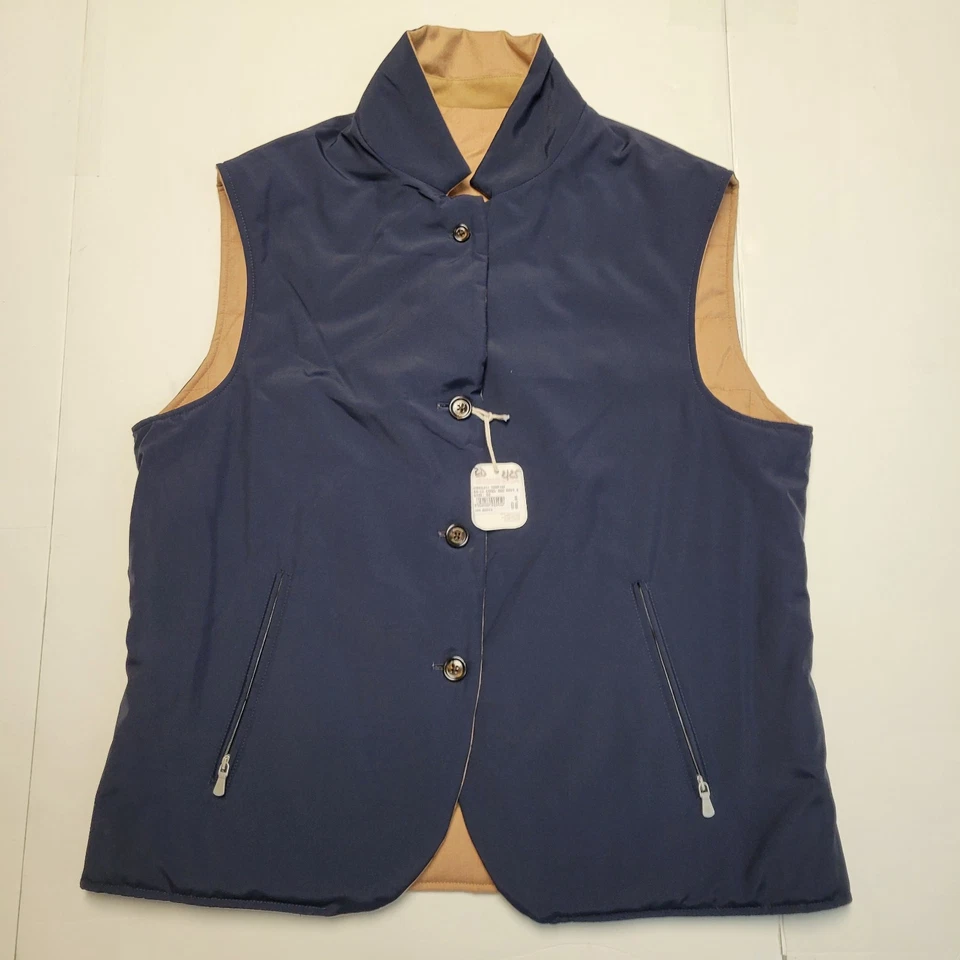 NUEVO Chaleco Eleventy REVERSIBLE Lana SEDA XL 56 Marrón Azul STORM SYSTEM Loro Piana Foto 2 de 4