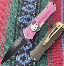 8." Tactical Pink Kitty Spring Assisted Open Blade Folding Knife kawaii design