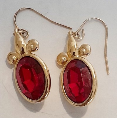 Vintage Napier Goldtone Garnet Drop Earrings Eatate Find
