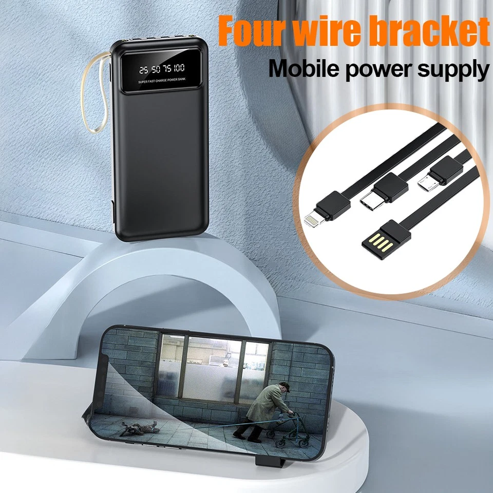 100000mah Power Bank USB Pack Backup Battery Charger w/ 4cables For Mobile Phone - Image 2 of 4