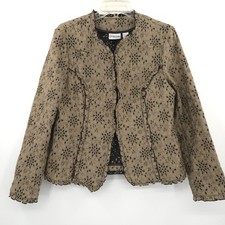 Chico's Everlasting eyelet jacket blazer Size 1 M taupe black long sleeve
