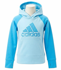 Adidas Girls Youth S 7/8 Climawarm Hoodie Blue Colorblock Pullover Sweatshirt