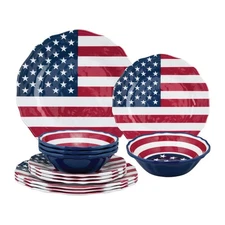 12-Piece Melamine Dinnerware Set, Includes Dinner Plates, Salad Plates, Bowls...