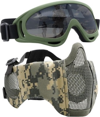 Airsoft Maske mit Brille Faltbar Half Face Mesh Ohrenschutz Paintball Cosplay