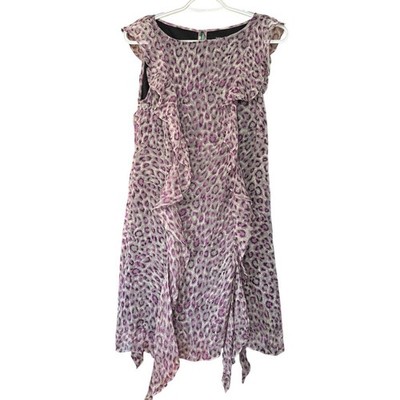 Saks Fifth Avenue Silk Shift Dress 2 NEW Ruffles Office Siren Animal Print Mini