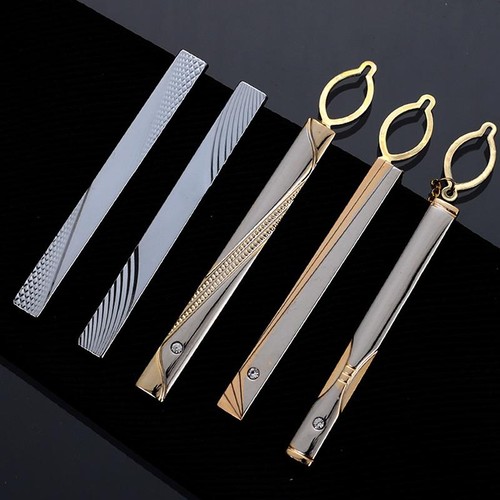 New Metal Gold Color Tie Clip with Chain for Men Wedding Necktie Tie Clasp Clip - Picture 7 of 29