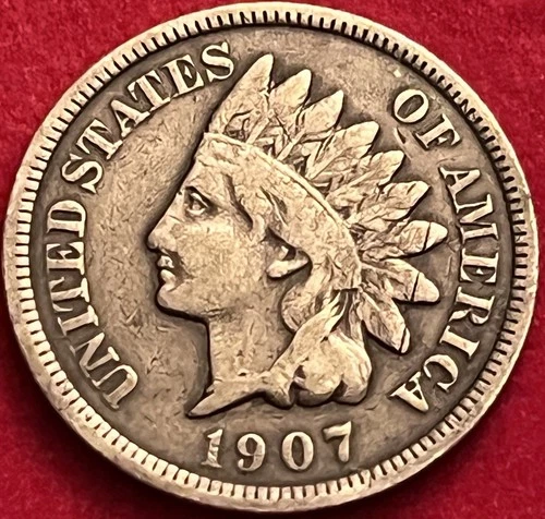 1907 Indian Head Cent Penny VF Details Brown JC1374