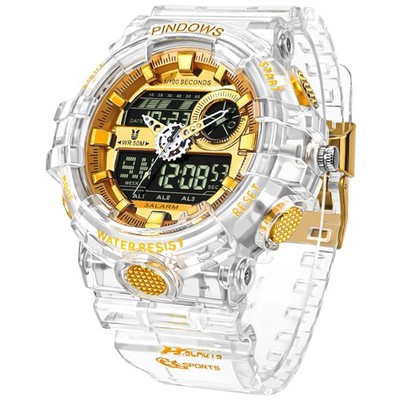 PINDOWS Herrenuhren transparent goldfarben G603n2: Transparent Weiß Gold 