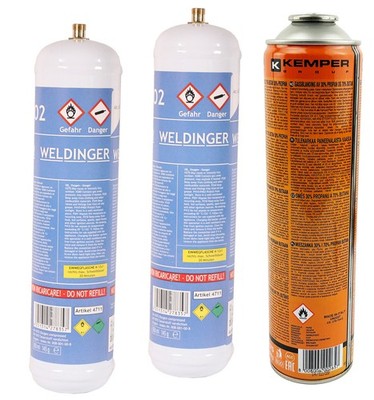 Set 2x Sauerstoff 1 Liter M12x1 rechts + 1x Brenngas Supergas 600 ml - WELSINGER