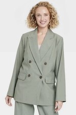 NWT A New Day Women's Double Breast Blazer Jacket Olive Green Mid Length Size S