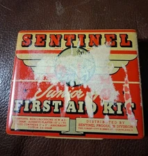 Vintage 1940's Sentinel Junior Ace First Aid Kit  Tin Aviation With Contents