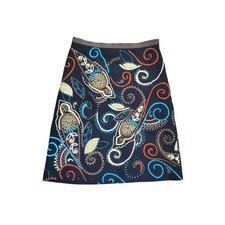 Boden Dark Floral Embroidered A Line Black Knee Length Skirt Size Small