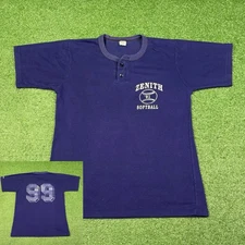 Vintage 1991 Wilson Zenith Softball #99 Henley Shirt Men's Large 90s Made In USA