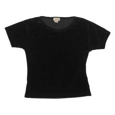 CASSINI Damen Schwarzes Basic Top Kurzarm Rundhalsausschnitt Samt-Effekt