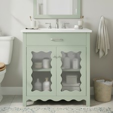 30 Inches Bathroom Vanity with Tempered Glass, Modern Bathroom Cabinet with Ru
