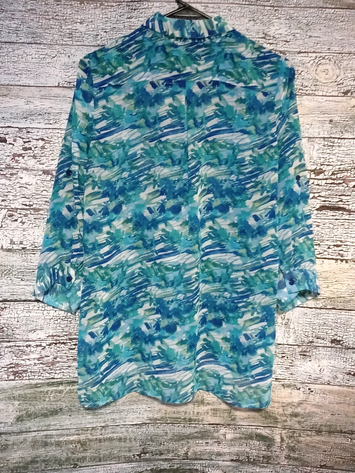 Женская цветочный чистый рубашка Thesis средний синий зеленый цветочный 3/4 рукав - Изображение 4 из 4