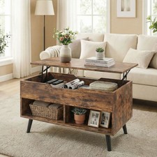 Lift Top Coffee Table Storage Living Room Table 75cm Rustic Brown