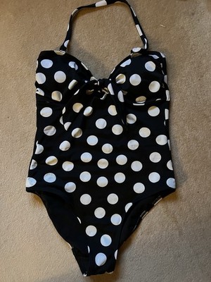 M&S Black White Spot Dot Swimsuit Secret Slimming SPF50 Bandeau Removable Stra 8