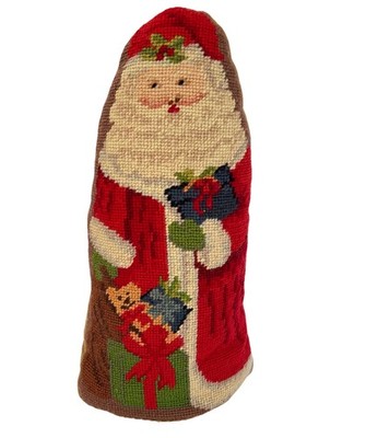 Santa Neddlepoint Pillow 14'' Lillian Vernon Free Standing VTG Self Sitter 1992