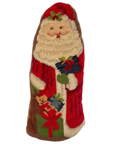 Santa Neddlepoint Pillow 14" Lillian Vernon Free Standing VTG Self Sitter 1992