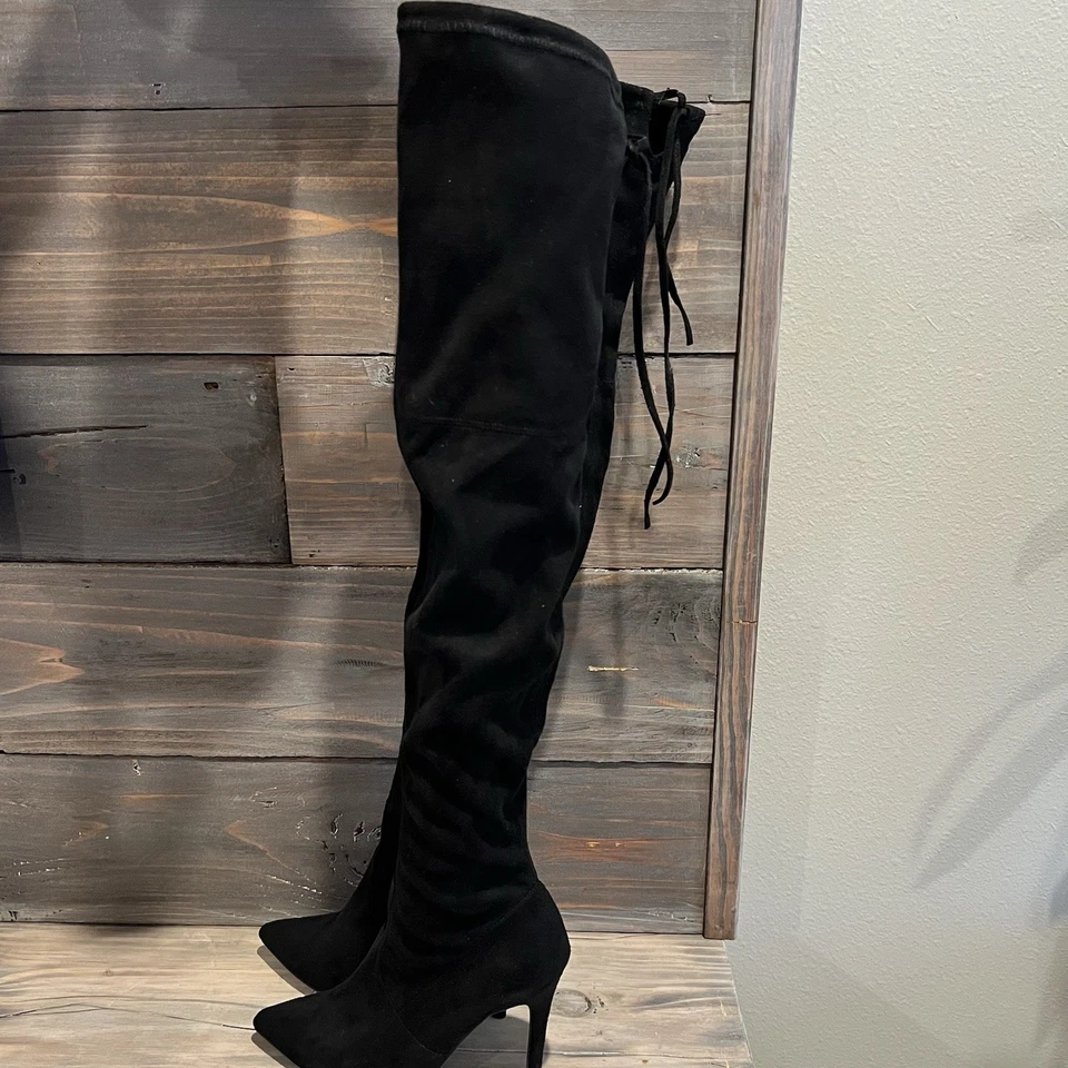 Wild Diva Over Knee Pointed Toe Stiletto High Heel Faux Suede Black Boots 5.5 - Image 2 of 3