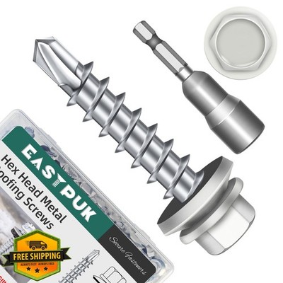 EASTPUK #10x1'' White Roofing Screws 100 Pc