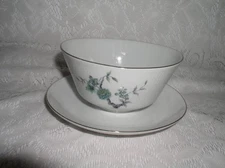 Mitterteich Green Ming Silver Trim Gravy with Underplate