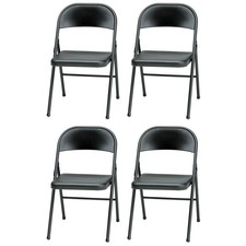 MECO Sudden Comfort All Steel Indoor Outdoor Folding Chair Set, Black Set of 4 