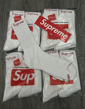 Supreme x Hanes Comfort Crew Socks White 4 Pack Size 6-12 New