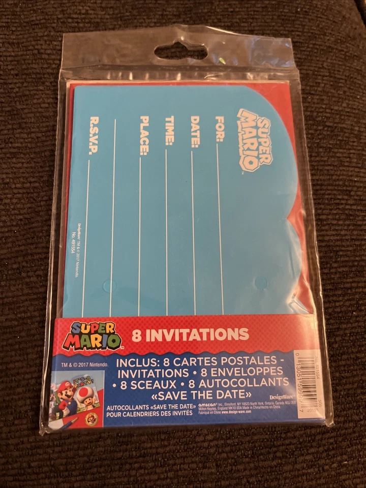 Nintendo Super Mario 8 Invitaciones de Cumpleaños (2017) Precintadas Foto 4 de 4