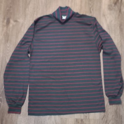 Vintage L.L. Bean Men's Gr/Red Striped Mock Neck Pullover Sweater Long Sleeve S