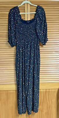 Women s Madewell Lucie Elbow Sleeve Smocked Jumpsuit Wide Leg Stern Scatter 10