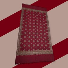 NTM Shawls Australian WOOL Kashmiri Large Shawl Burgundy Blue REVERSIBLE Vintage