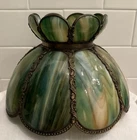 Antique Vintage Green Slag Glass Leaded Lamp Shade Tiffany Style Gorgeous
