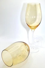 Stunning, Hand Blown, Peach Bowl, Wine Glasses / Water Goblets - 16 oz Capacity