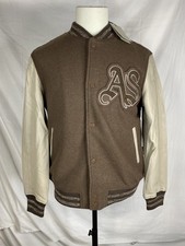 All Saints Mens Holloway Wool Bomber Jacket Brown/White Size S Stud Closure