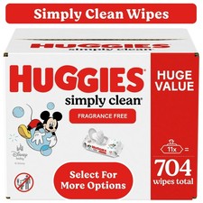 Huggies Simply Clean Unscented Baby Wipes 11 Flip  Top Packs, 704 ct Bulk