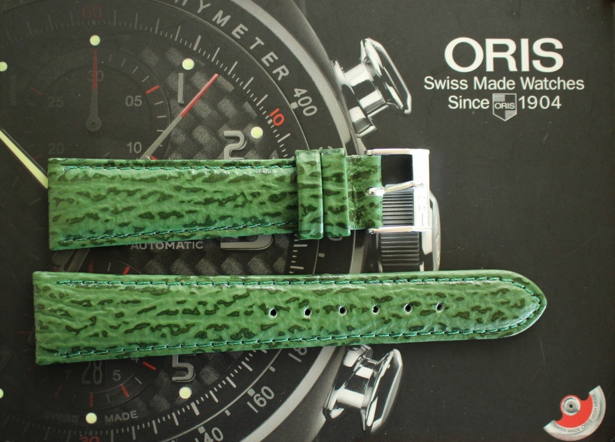 NOS 20MM GREEN SHARK LEATHER WATCH BAND WATCHBAND STRAP SILVER