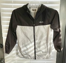 EDDIE BAUER Hooded Youth Jacket - Black /Light Gray- Med 10/12 - Lightweight