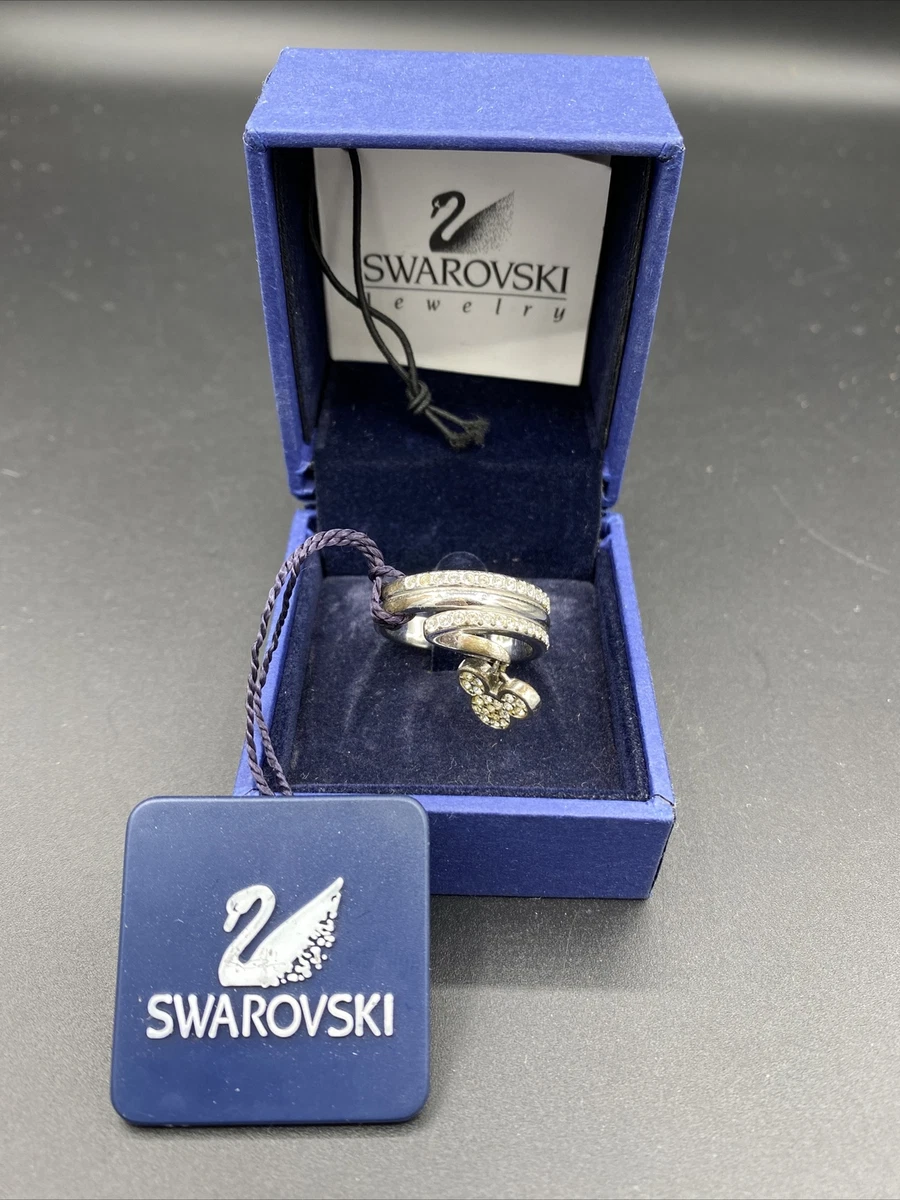 DISNEY SWAROVSKI CRYSTALS.925 Swan Logo MICKEY MOUSE DANGLE RING