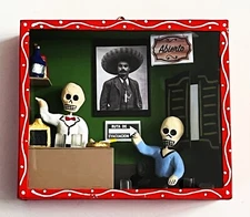MEXICAN DIORAMA SHADOW BOX NICHO SKELETON MEZCAL TEQUILA PULQUE CANTINA ZAPATA