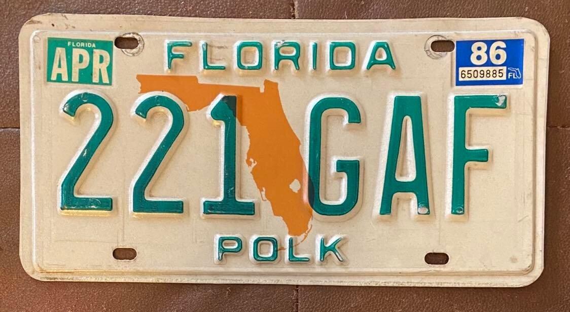 Florida 1986 POLK COUNTY License Plate # 221 GAF | eBay