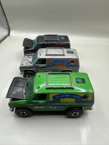 Hot Wheels Vintage Lot of 3 80's Baja Breaker Van Black green Gray Blackwalls