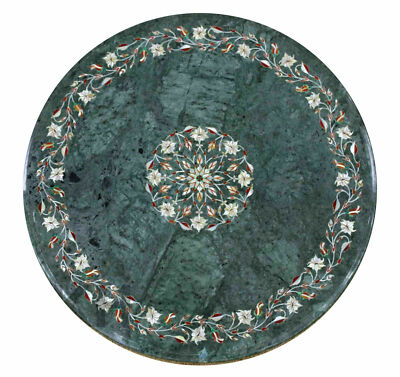 18'' Center Coffee Round green Marble Table Top Inlay Malachite Room Decor