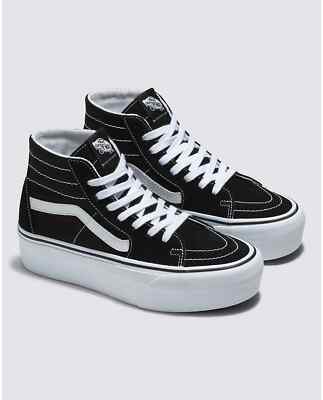 New Vans Sk8-Hi Platform Black & White Canvas Suede Shoes Men's 8 Womens 9.5 NWB