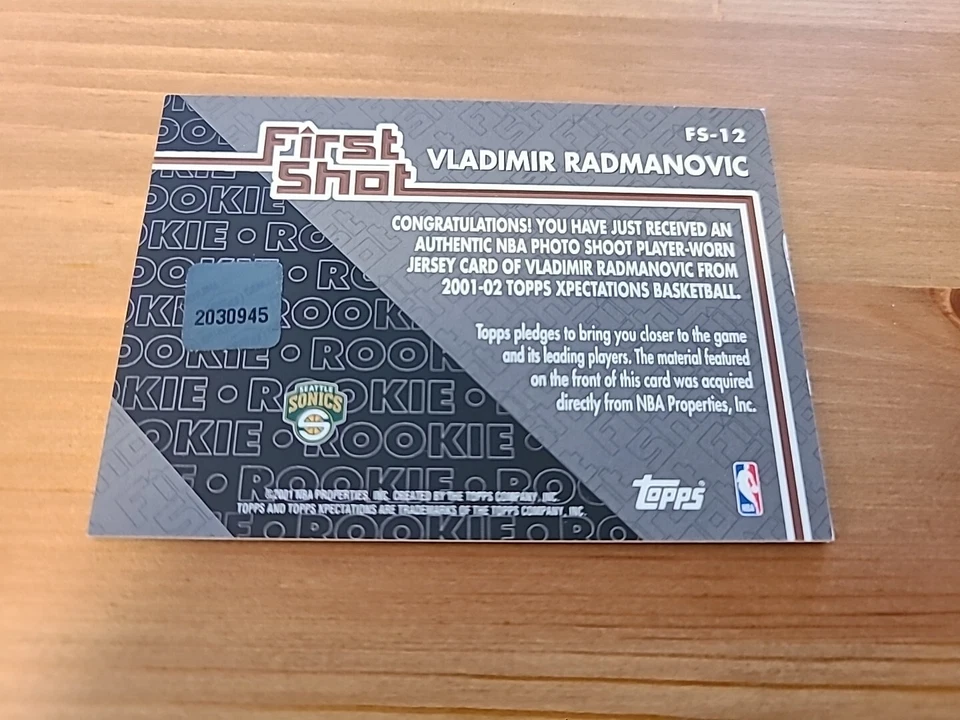 2001-02 Topps Xpectations First Shot Vladimir Radmanovic #FS-12 Rookie Jersey $$ - Image 2 of 2