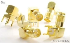 5-Pack RP-SMA Female Jack PCB Mount, Gold Plated Right-Angle RF Connectors